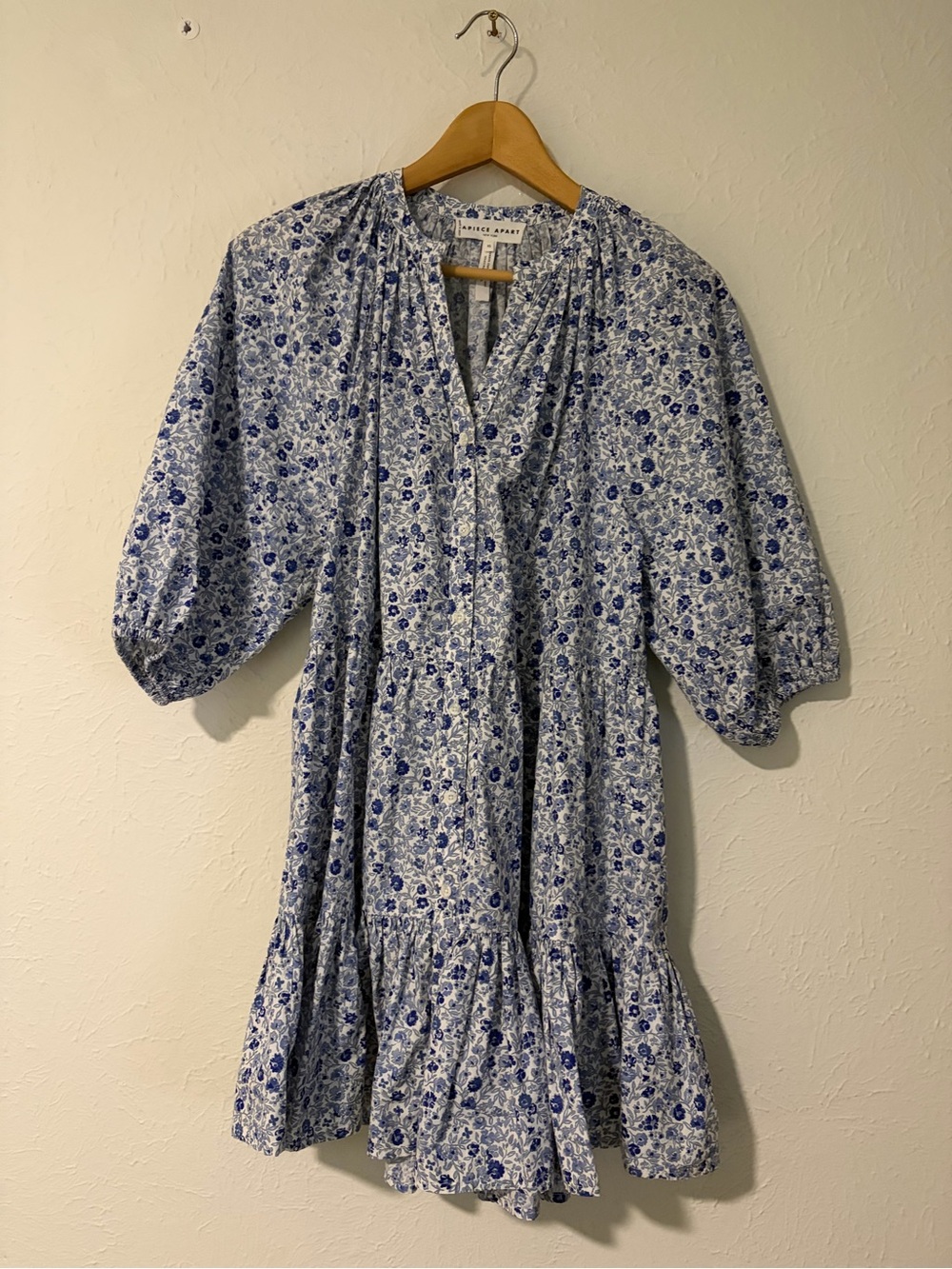 Apiece Apart Blue Mitte Floral Poplin Button Front Mini Dress Size XS